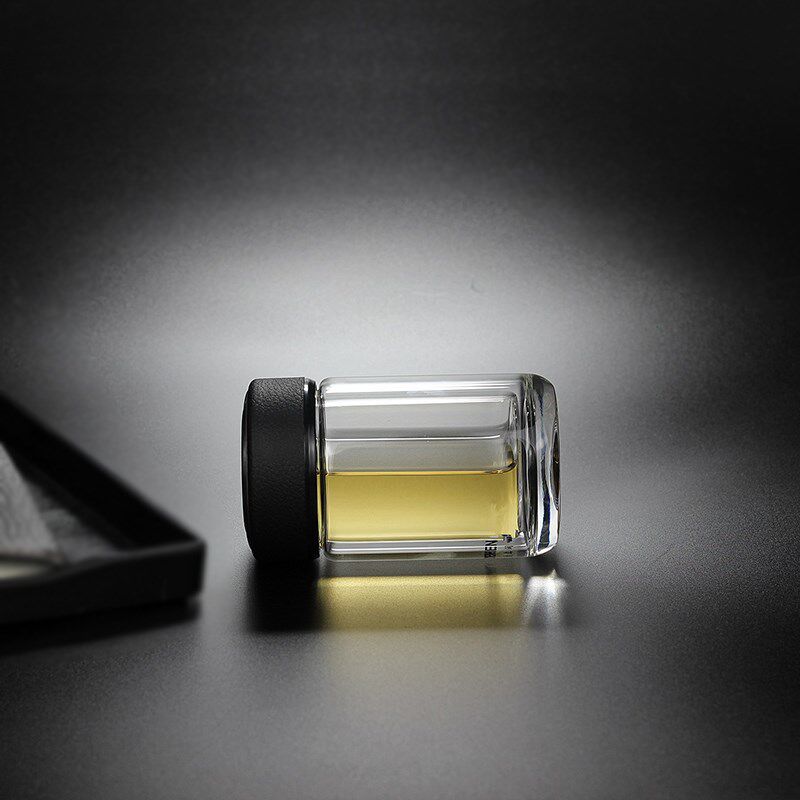 皮纹盖迷你小巧双层玻璃杯便携泡茶小杯子耐热喝水随行咖啡杯男女
