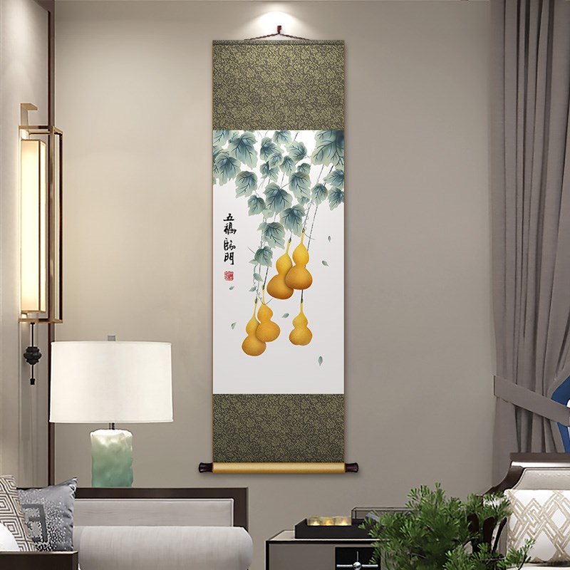 新中式五福临门福禄装饰画装裱卷轴客厅书房办公室玄关葫芦挂画