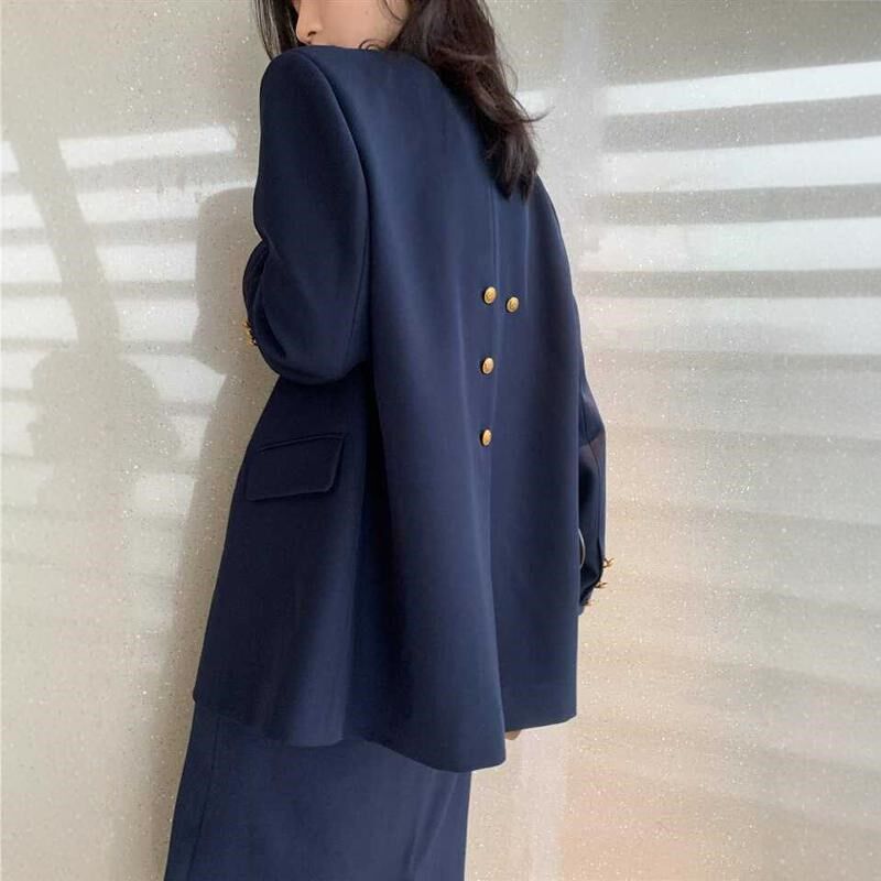 大码宽松气质西装套装女2025春秋胖mm洋气开叉显瘦直筒半裙两件套