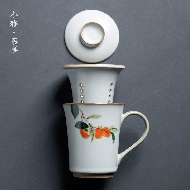 小雅 仿古汝陶个人杯 岩泥陶瓷水杯飘逸杯带过滤办公旅行茶具茶杯