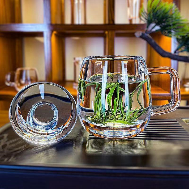 水晶石头杯水晶杯玻璃茶杯高档水杯轻奢礼品原石手工带盖