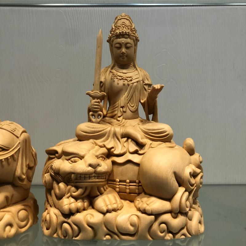 桧木雕大号文殊普贤观音菩萨人物佛像摆件家居寺庙供奉装饰工艺品