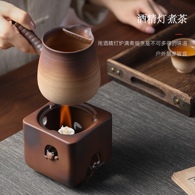 中式陶泥酒精炉茶炉煮茶器 户外煮茶壶烧水炉套装温茶炉加热底座