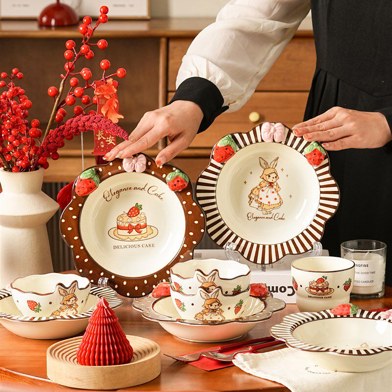 陶瓷碗,筷子和餐具套装碗,用于家庭使用2025年新的高颜值的新婚夫