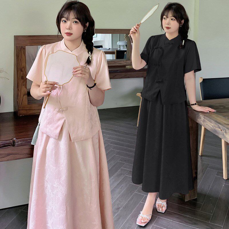2025夏季新品240斤加大码女装伴娘200胖mm新中式国风旗袍两件套裙