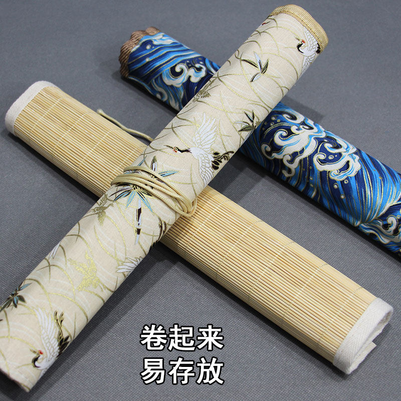 毛笔笔帘竹制布制收纳画笔国画绘画中国风笔袋卷笔袋文房书画书法