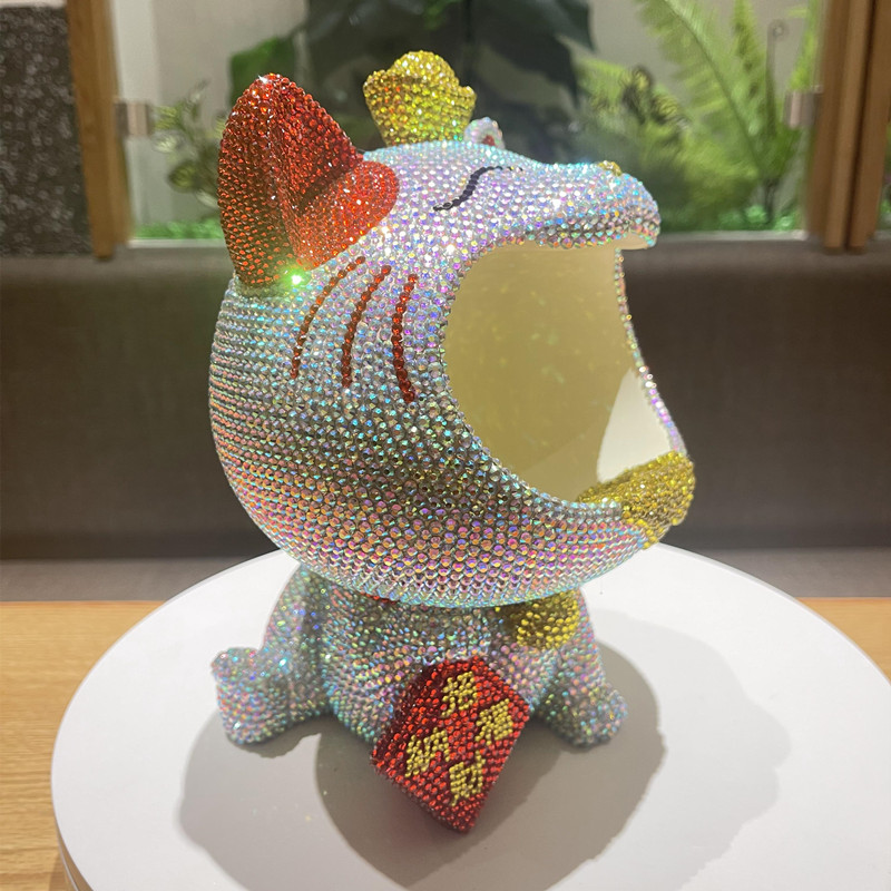 DIY贴钻招财猫收纳盒储物箱摆件托盘客厅家居玄关装饰品生日礼物