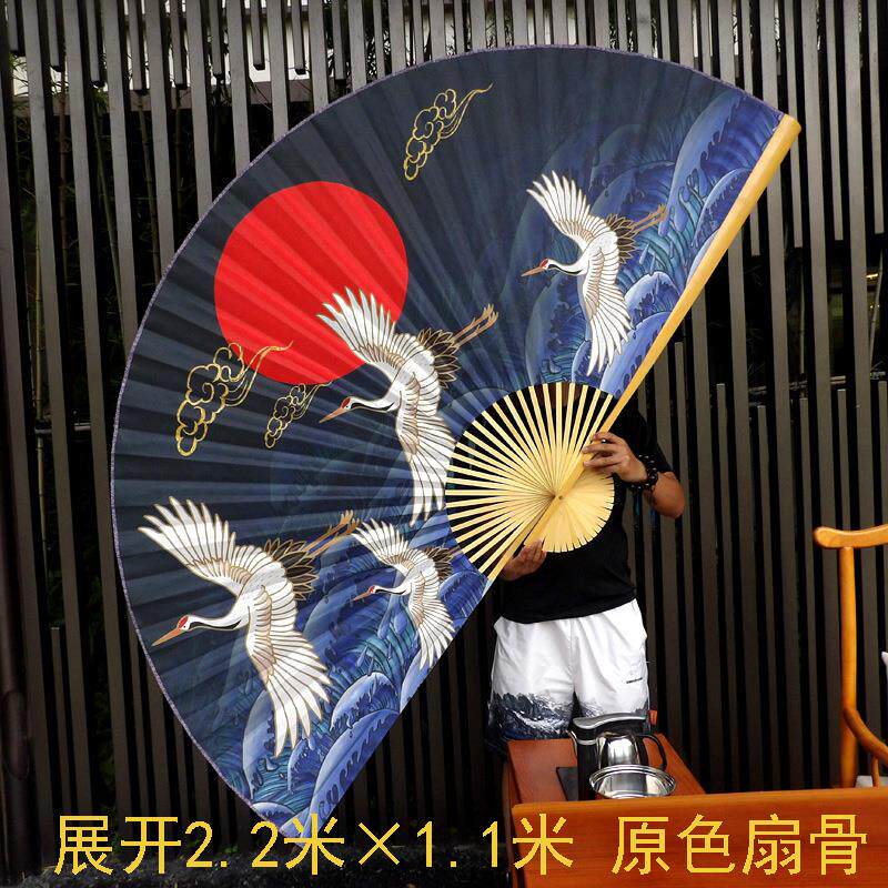 日式大挂扇家装挂墙装饰扇沙发背景床头新中式国潮大折扇仙鹤海浪