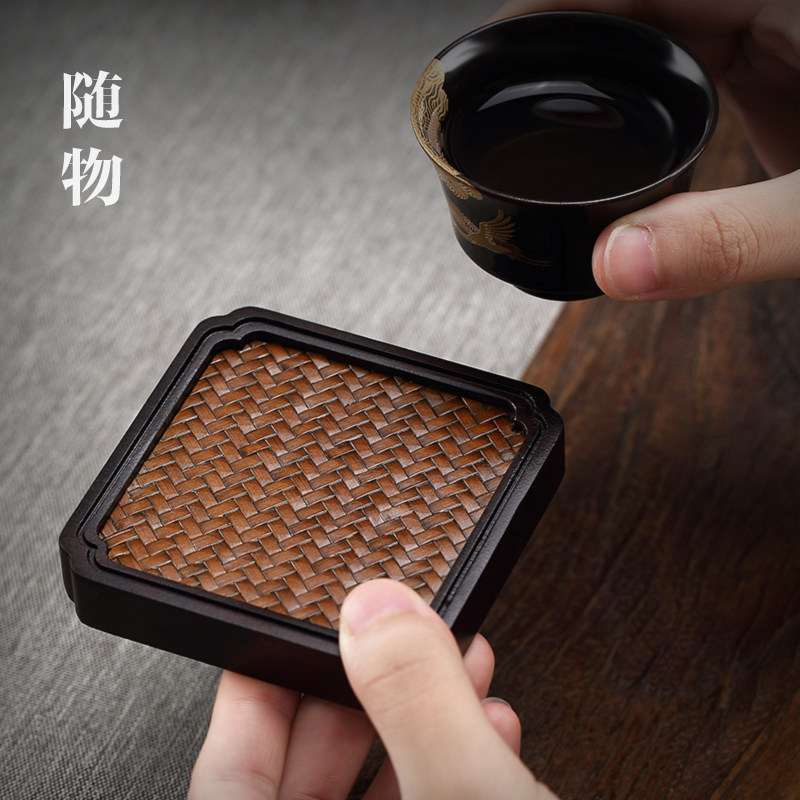 日式茶杯垫茶道禅意创意功夫茶杯架茶具收纳架隔热垫竹制茶托配件