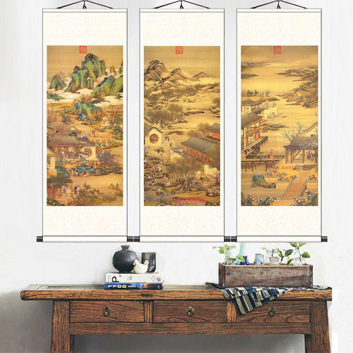 乾隆国画名家字画十二月令装饰国画名家清朝挂画丝绸画礼品套组画