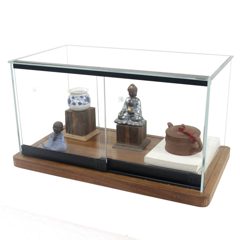 实木玻璃展示陈列柜小型透明收纳柜摆件茶具钢化推拉展柜产品带锁