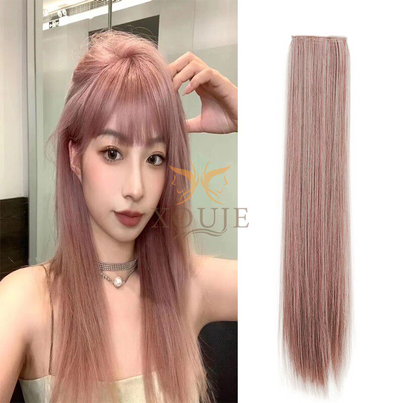 灰粉色假发片一片式长直发接发片仙女显白发色无痕隐形垫发片
