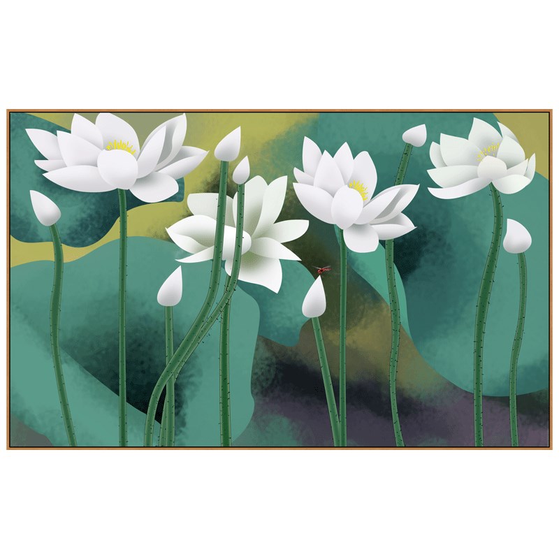 新中式沙发背景墙装饰画荷花挂画卧室办公室清雅墙画餐厅玄关油画