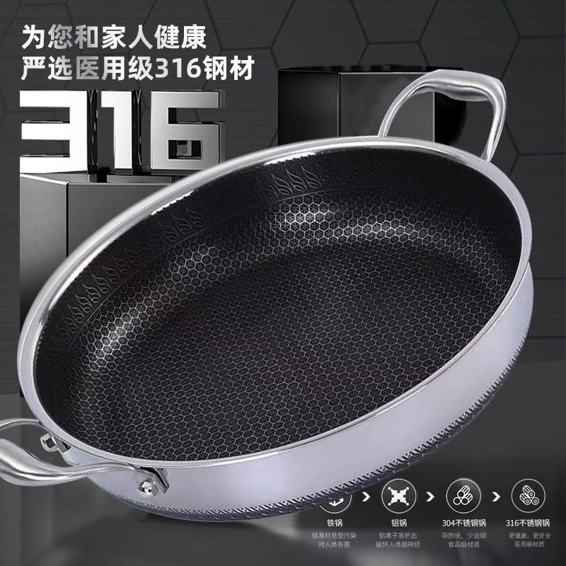 双耳锅煎锅加深8cm煎炒蒸三用304不锈钢/316不锈钢双面牛排鸡蛋
