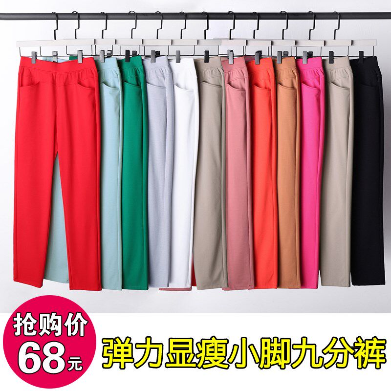 2025春夏弹力九分小脚裤女高腰修身显瘦铅笔裤大码百搭休闲女短裤