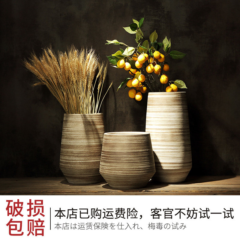 景德镇复古花瓶摆件日式客厅装饰干花陶瓷水培大口花盆桌面家居