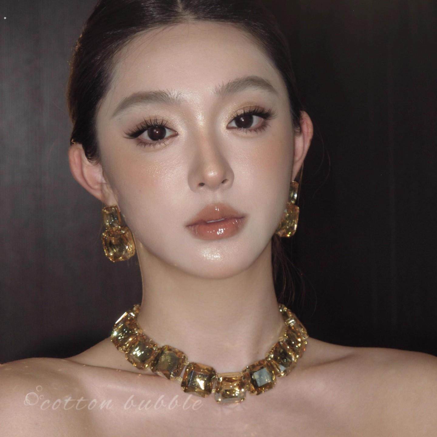 欧美夸张方形项链耳环套装女轻奢高级感晚礼服配饰锁骨链新娘颈链