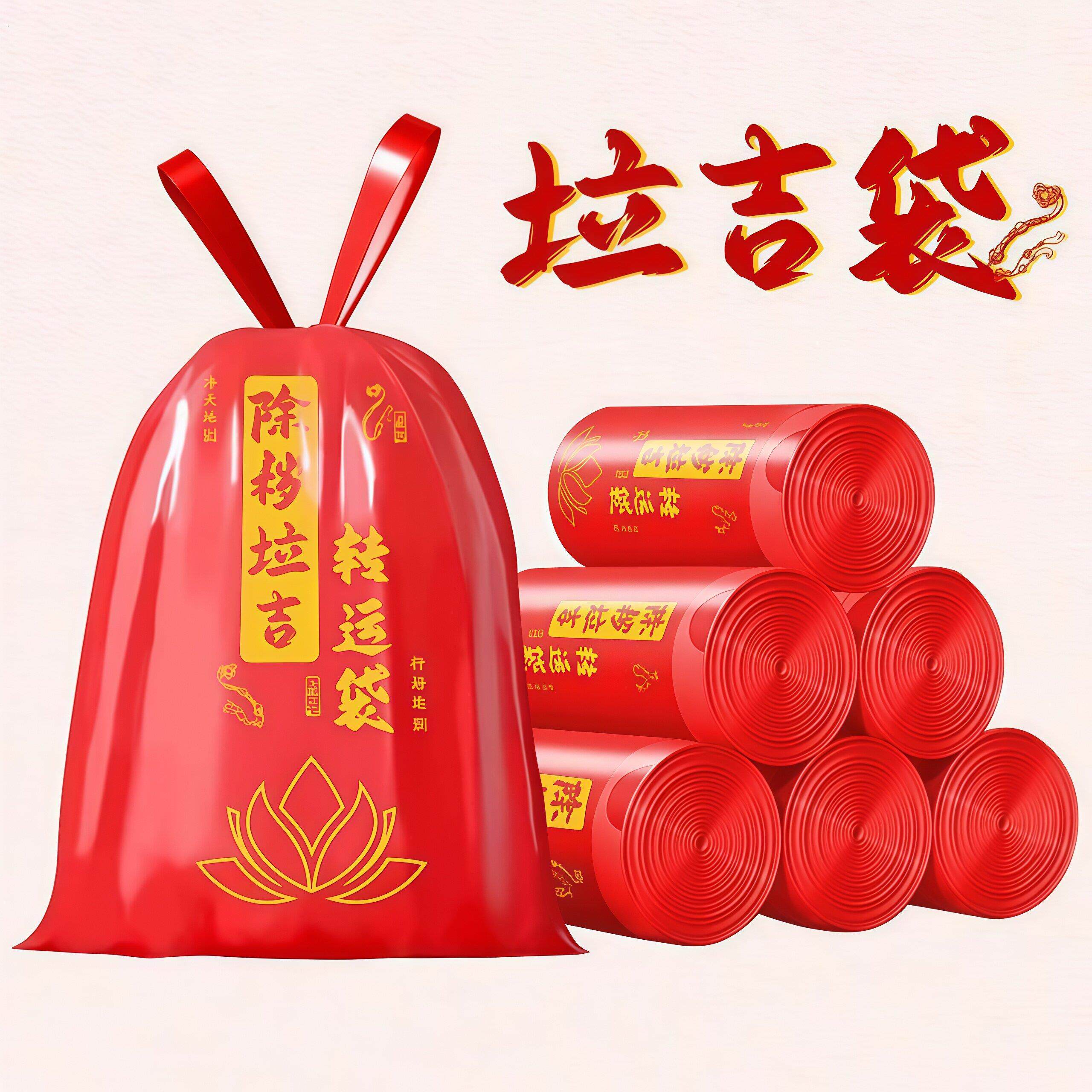 除秽拉吉转运袋垃圾袋红色除秽垃圾转运袋吉祥垃圾袋提绳加厚免撕