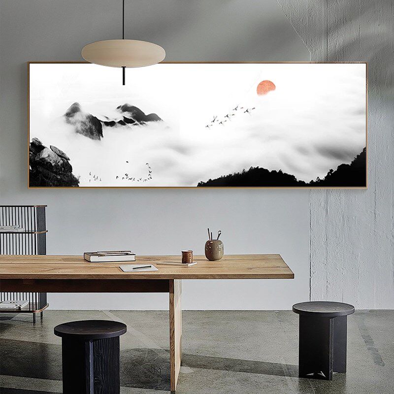 定做静雅新中式装饰画意境床头壁画挂画横幅书房客厅卧室山水风景