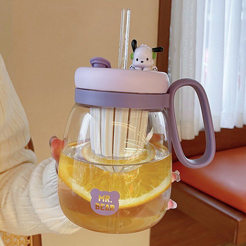 水杯女新款2022成人玻璃大肚杯带把手茶水分离水女生办公室吸管杯