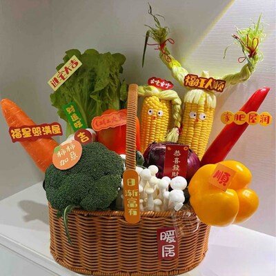 乔迁新居DIY家财万贯蔬菜花篮搬家暖房水果礼品手提手工编织篮子