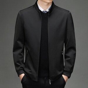 优质品质高端中老年2024春秋男士单衣夹克外套立领大红色爸爸男装