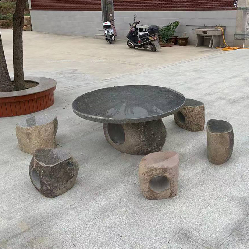 鹅卵石园林艺术石桌户外庭院天然石桌椅特色景观原石茶台石桌石凳