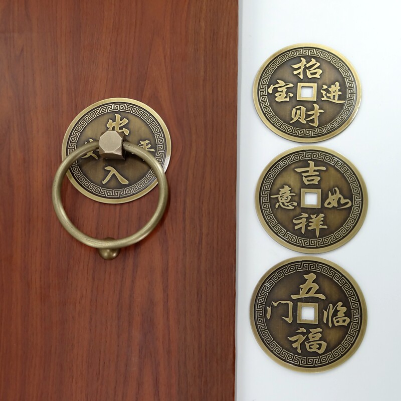 纯黄铜拉手中式仿古柜门庭院门铜配件复古铜把手老式木门铜门环扣