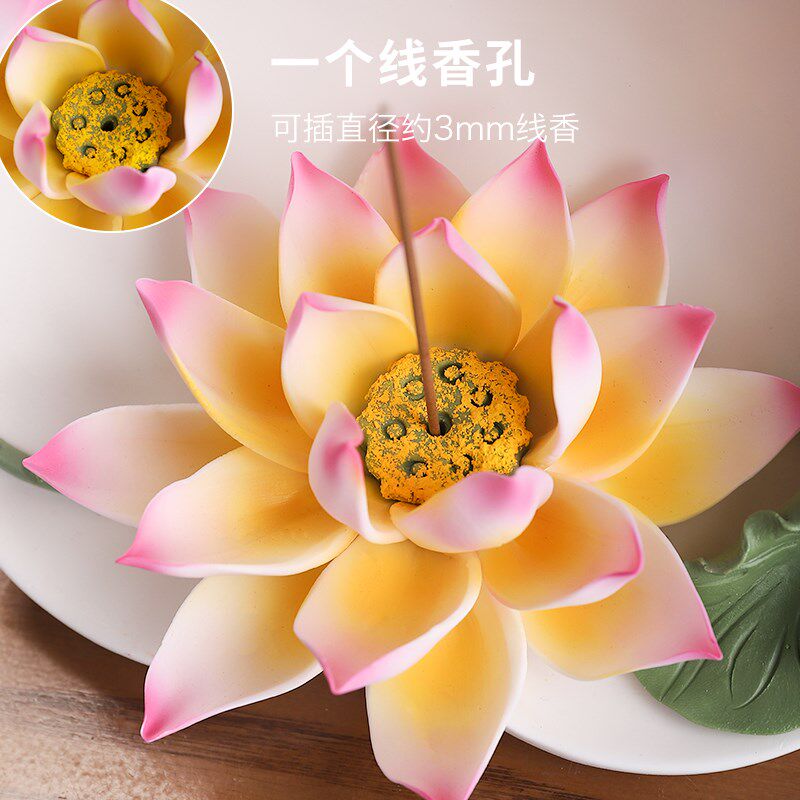 《一路连升》陶瓷莲花摆件 手工瓷花中式客厅玄关佛前装饰工艺品