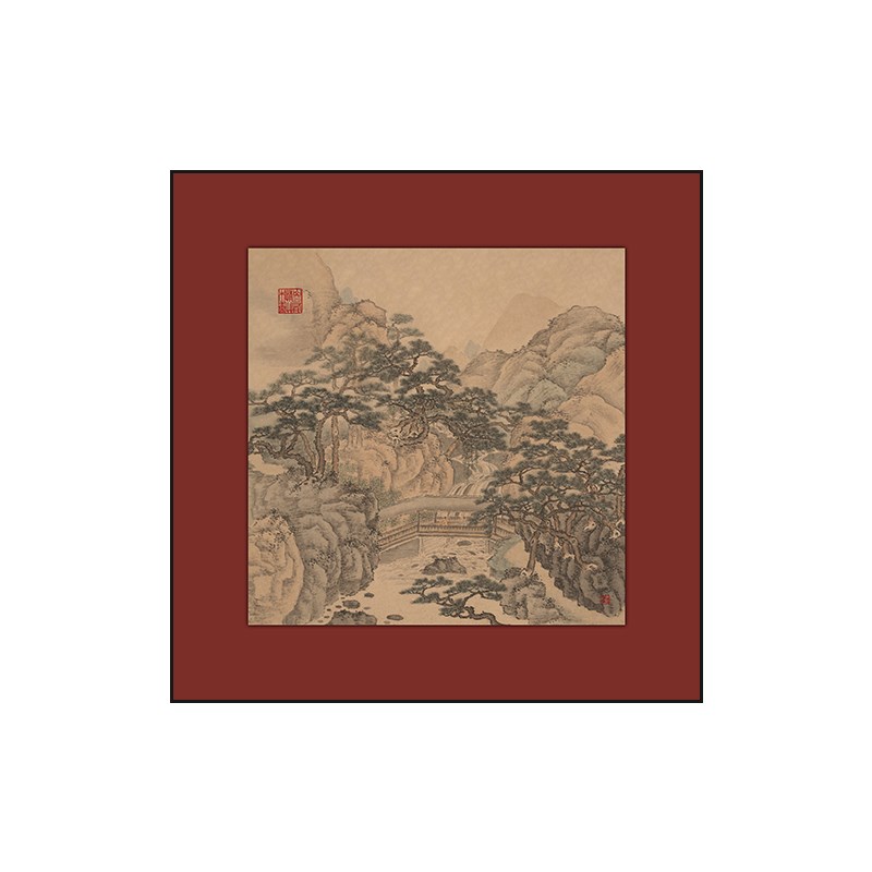 新中式餐厅背景墙装饰画高级感山水国画酒店红色挂画饭店包间壁画