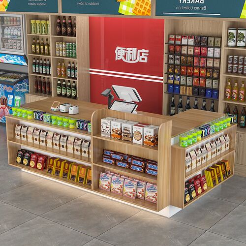 吧台收银台店铺小型超市便利店柜台桌文具店展示架储物接待台前台