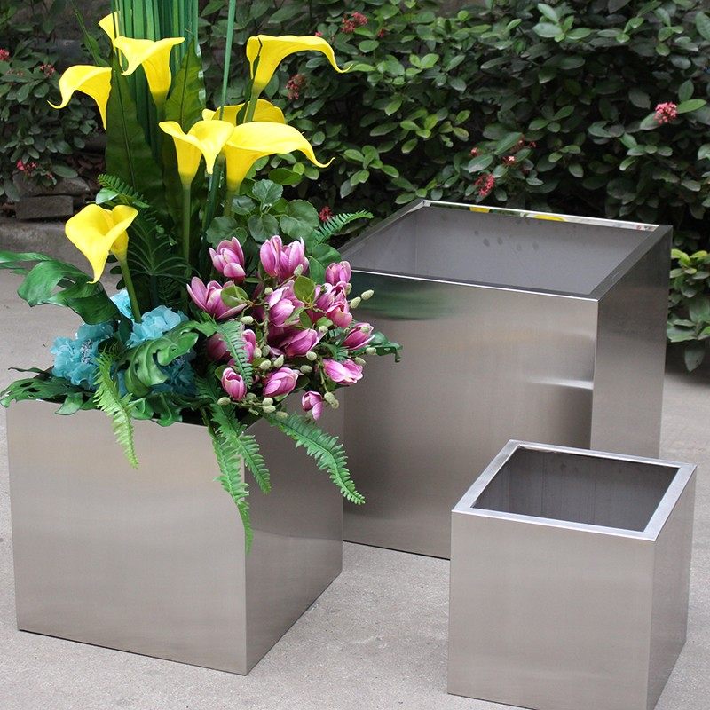 白钢 不锈钢花盆 方桶 正方形 景观花钵 定制花箱 市政绿化 美陈