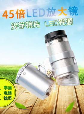 两个LED迷你袖珍型45倍放大镜便携式鉴定显微镜带皮套MG10081-4