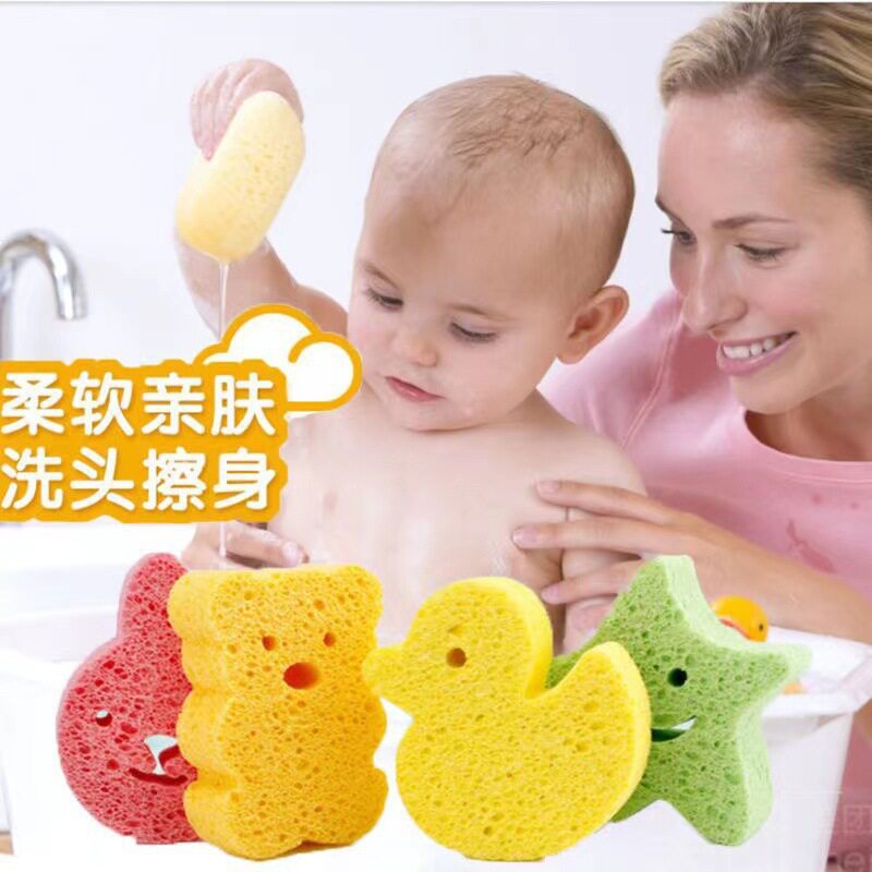 婴儿木浆棉宝宝沐浴洗澡海绵洗脸扑海绵卡通异形天然木浆搓澡海绵