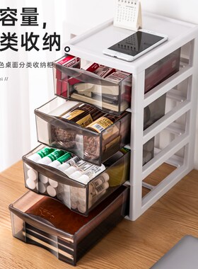 办公桌面收纳盒透明小抽屉式收纳柜书本文具杂物化妆品整理收纳箱