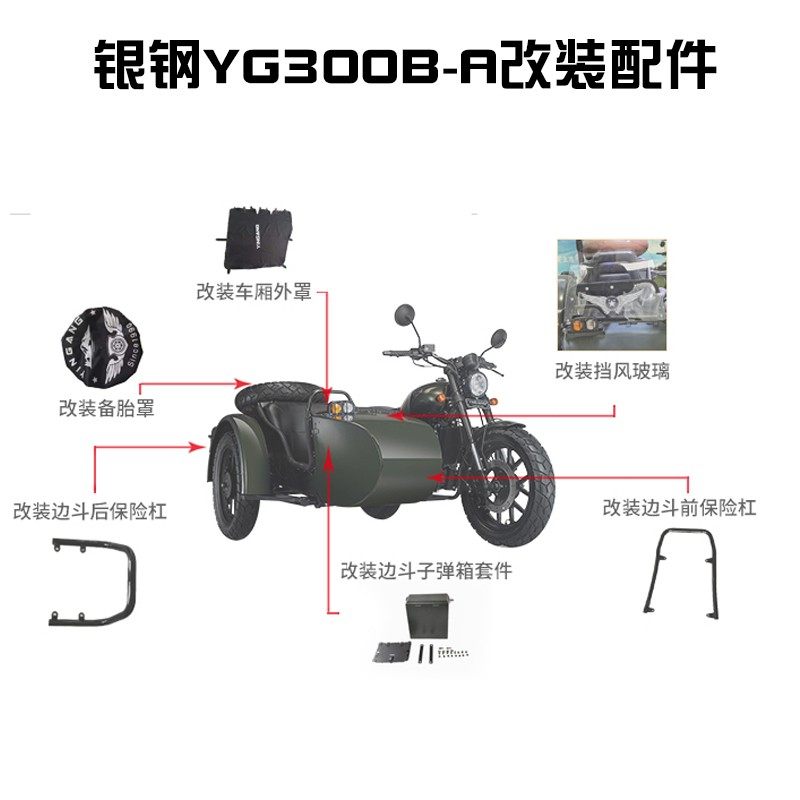 银钢悍路者YG300B-A边三轮摩托原厂改装配件货架保险杠车罩前挡风