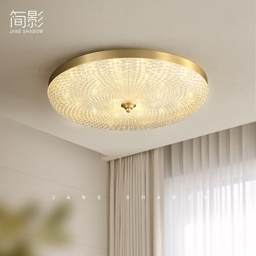 约简现代轻吸卧室奢顶灯LED三色复古黄铜圆形书房玄关艺术灯具