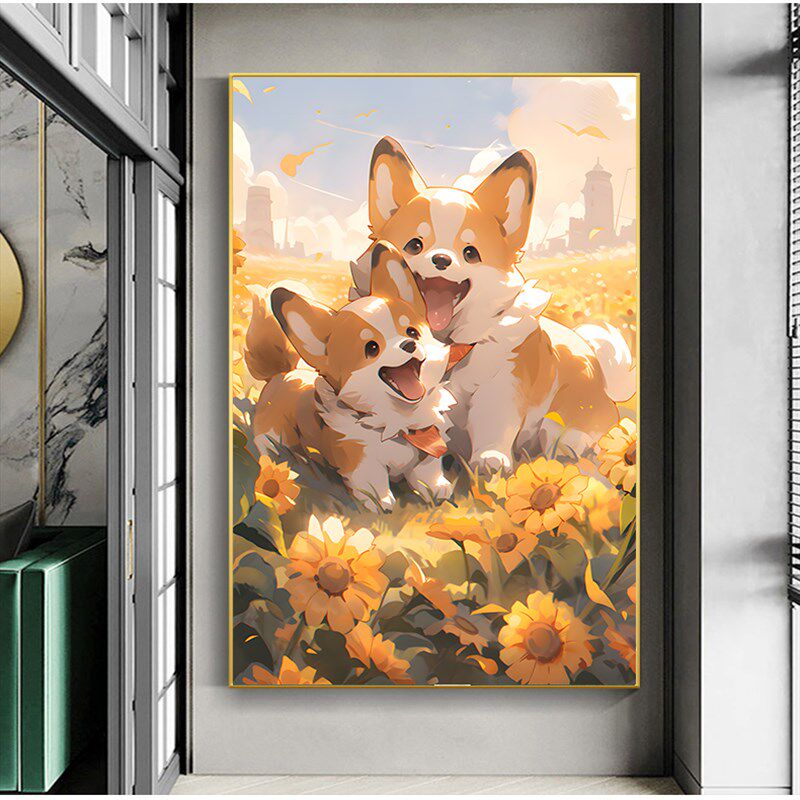 宠物店墙面趣味挂画背景玄室可头画卡通牀爱狗狗卧关儿童房装饰画