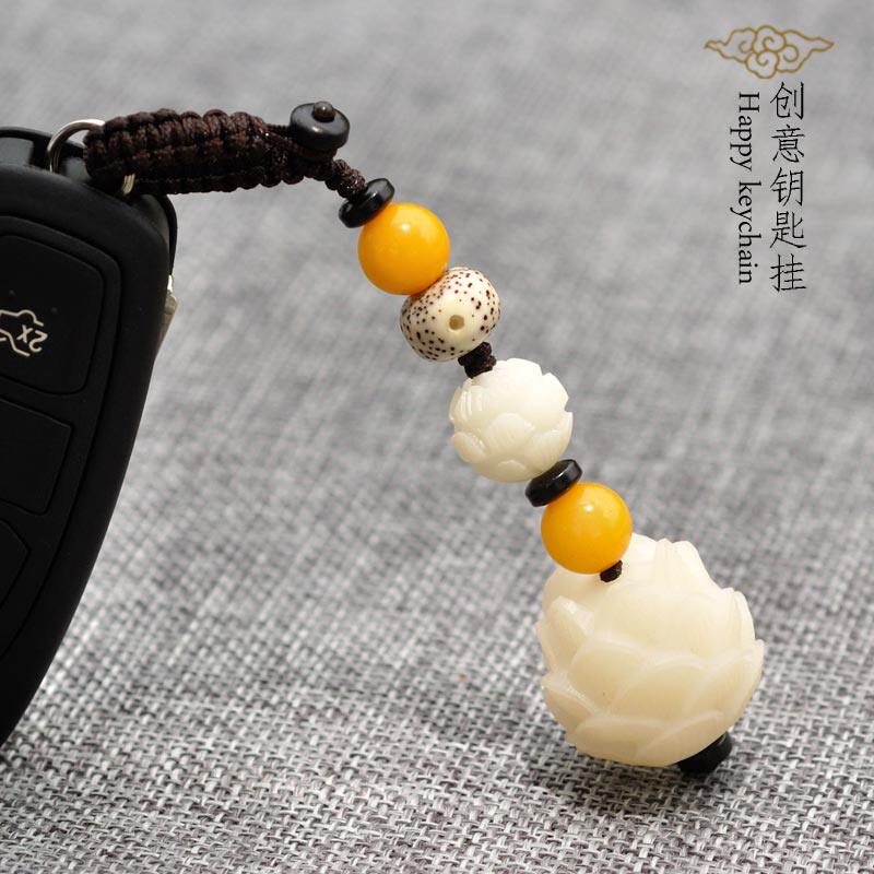 高档汽士钥匙挂件菩钥子莲花提匙扣 女车吊坠创意钥匙链礼品挂饰