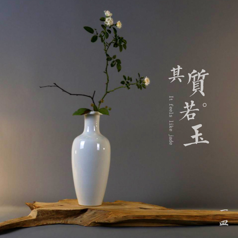 梅瓶高白泥人瓷新中摆传统花器文白花瓶白色陶瓷卷口软装式件器皿