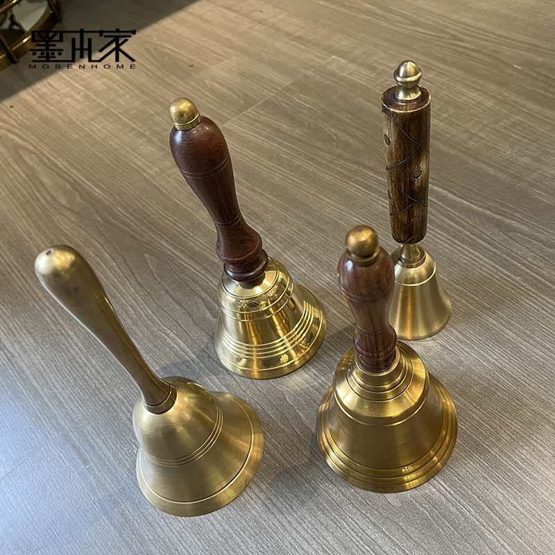 进口手厅纯黄铜铃铛手摇铃铛上活点餐工学校上课铃菜动会议提醒