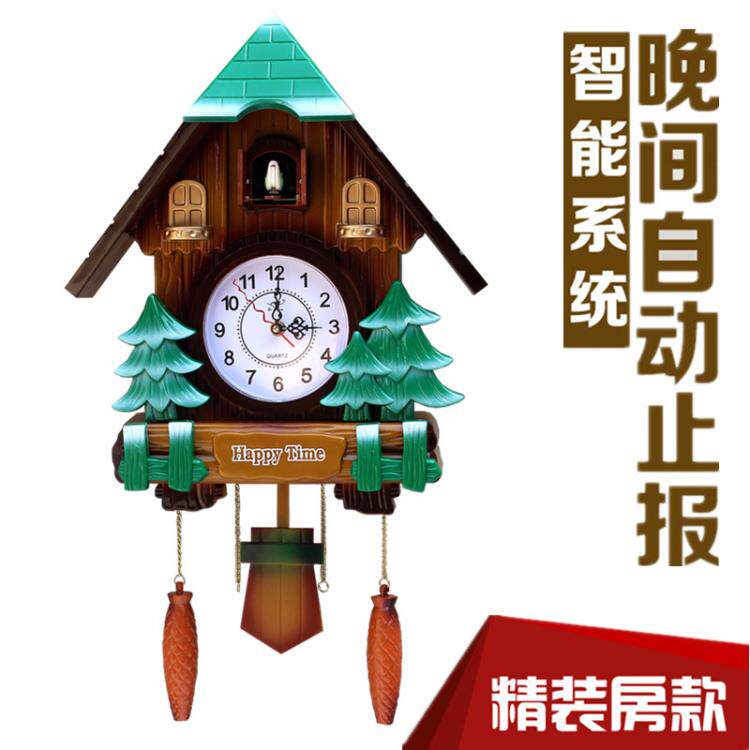 咕谷鸟壁挂钟彩色田园客厅挂钟布咕钟创意卡通儿童房小鸟时报钟表