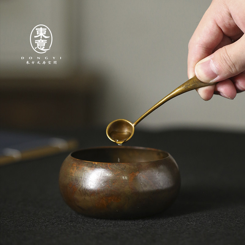 东意文房 水盂水丞仿古手水黄铜毛笔笔法缸工盂 国画书洗水洗摆件