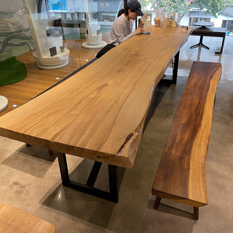 实木会议桌长桌办公桌大板茶大松木原木桌板桌服宿店民装木头桌子