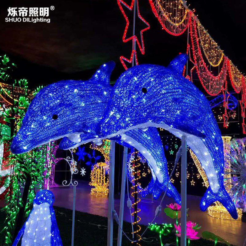 led动物造型灯3D立观海豚发光景体公园灯洋装饰海节日灯光节亮化