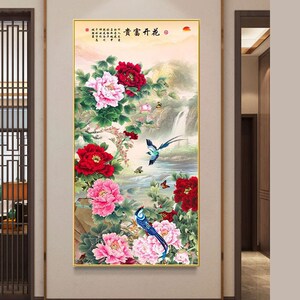 气意好客厅入户门玄关装饰画走廊过道竖版大寓挂画花丹富贵牡开花