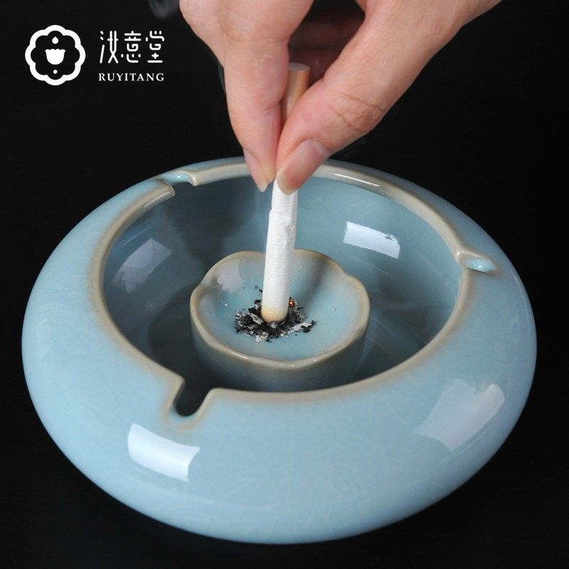 汝窑烟灰缸陶瓷烟盅防风中式古典茶道配件个性潮流茶几办公室家用