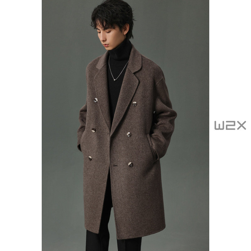 w2x冬季骆驼绒双排扣宽松版中毛呢大衣