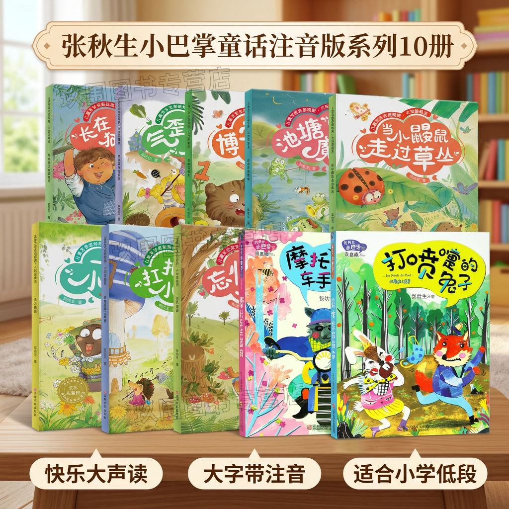 【张秋生小巴掌童话注音版系列10册】打喷嚏的兔子+摩托车手蓝狼+长在树上的猫尾巴+气歪鼻子的女巫+扛拖把的小刺猬  小学课外读物