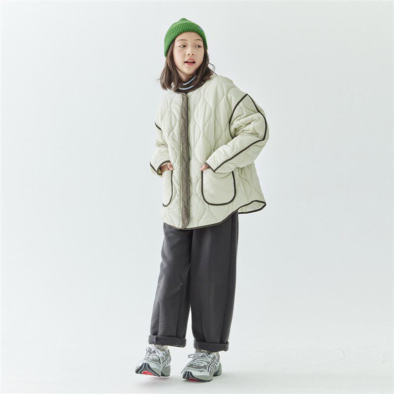 棵初2024年秋冬新品童装撞色拼接棉服女童葫芦绗线宽松廓型外套